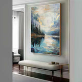 Sunrise by the lake abstract landscape art Sunrise by the lake abstract landscape canvas wall hanging painting for sale