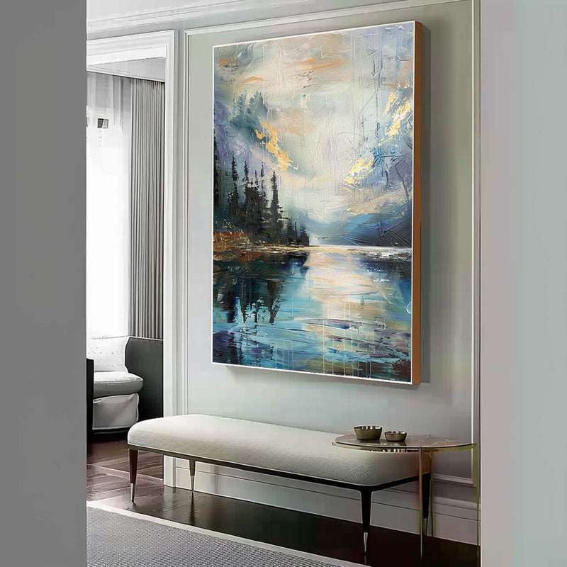 Sunrise by the lake abstract landscape art Sunrise by the lake abstract landscape canvas wall hanging painting for sale