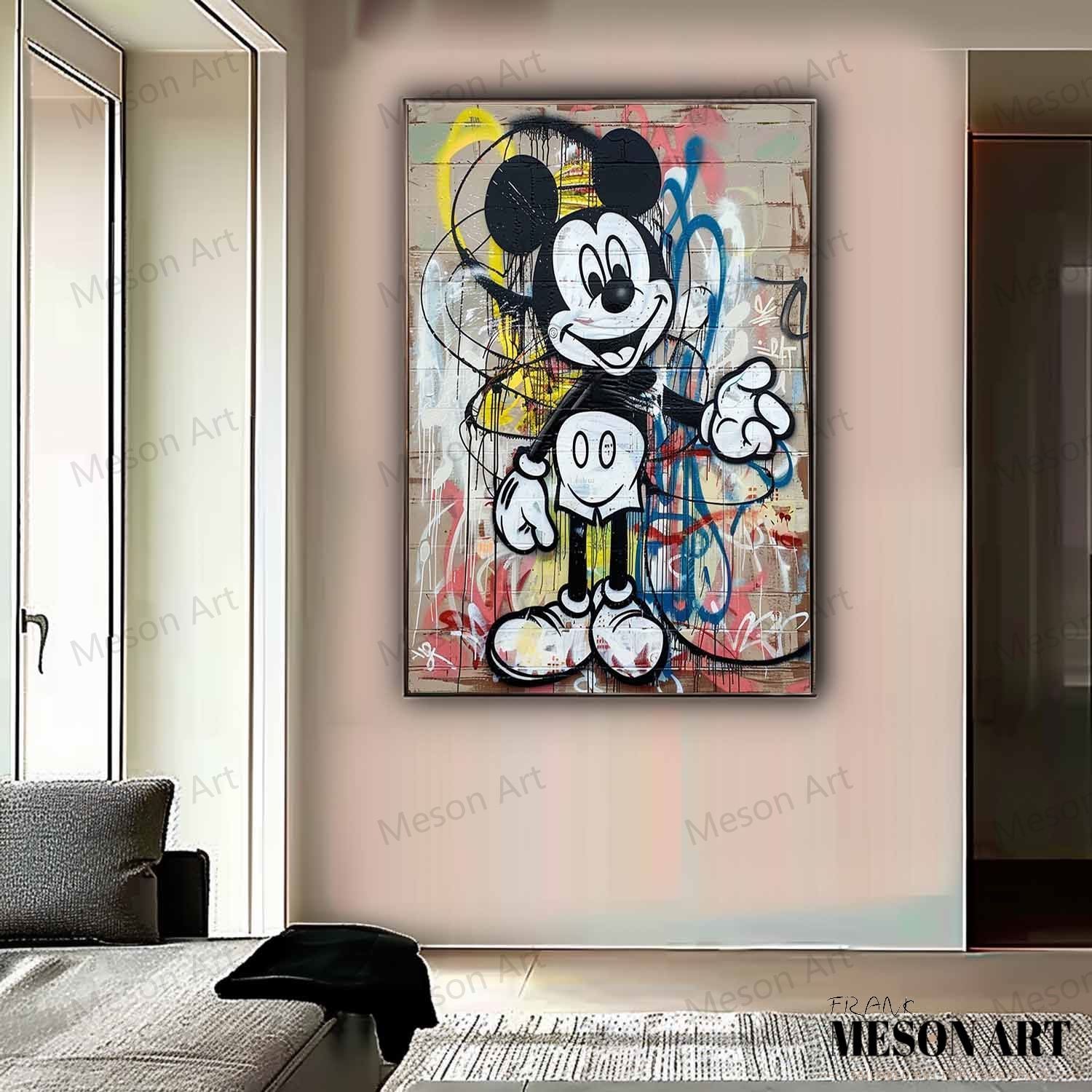 Kids Room Cartoon Wall Art for Sale Funny Mickey Graffiti Art Colorful Mickey Mouse Graffiti Street Painting