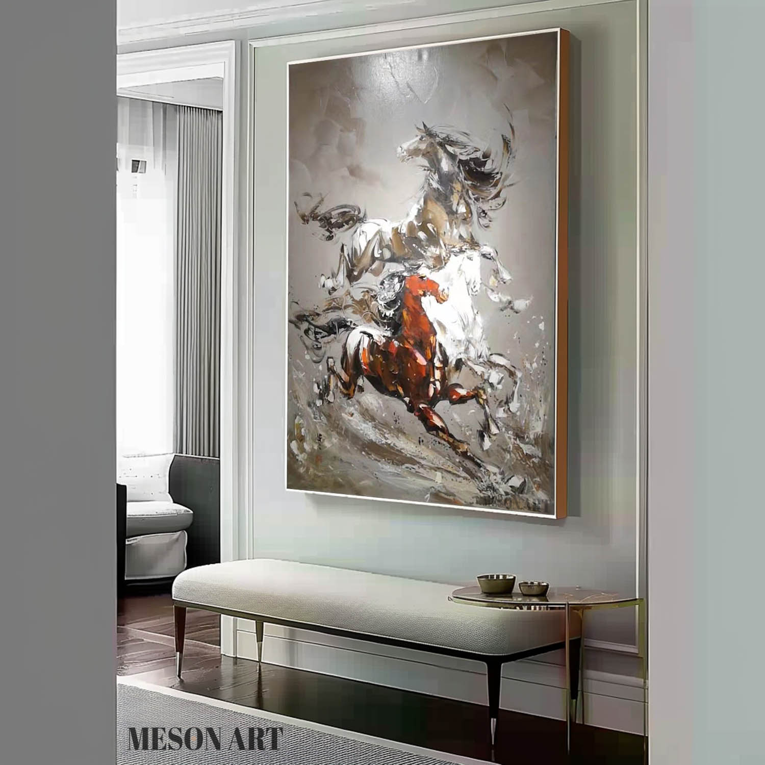 3 Horses Abstract and Realistic Oil Paintings Horse Canvas Abstract and Realistic Art Horse Wall Art Decoration