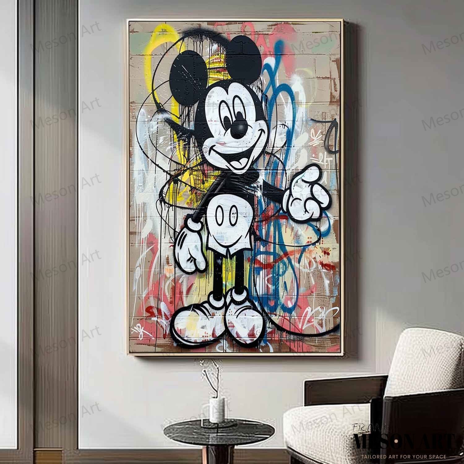 Kids Room Cartoon Wall Art for Sale Funny Mickey Graffiti Art Colorful Mickey Mouse Graffiti Street Painting