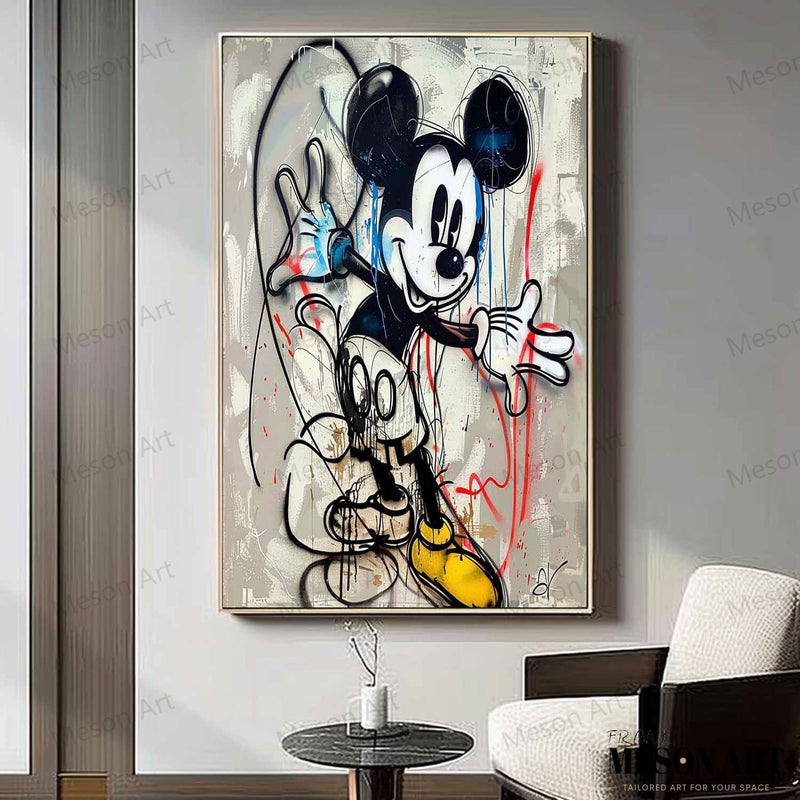 Fun Mickey Mouse Graffiti Art Kids Room Mickey Wall Art for Sale Colorful Mickey Mouse Graffiti Art on Canvas