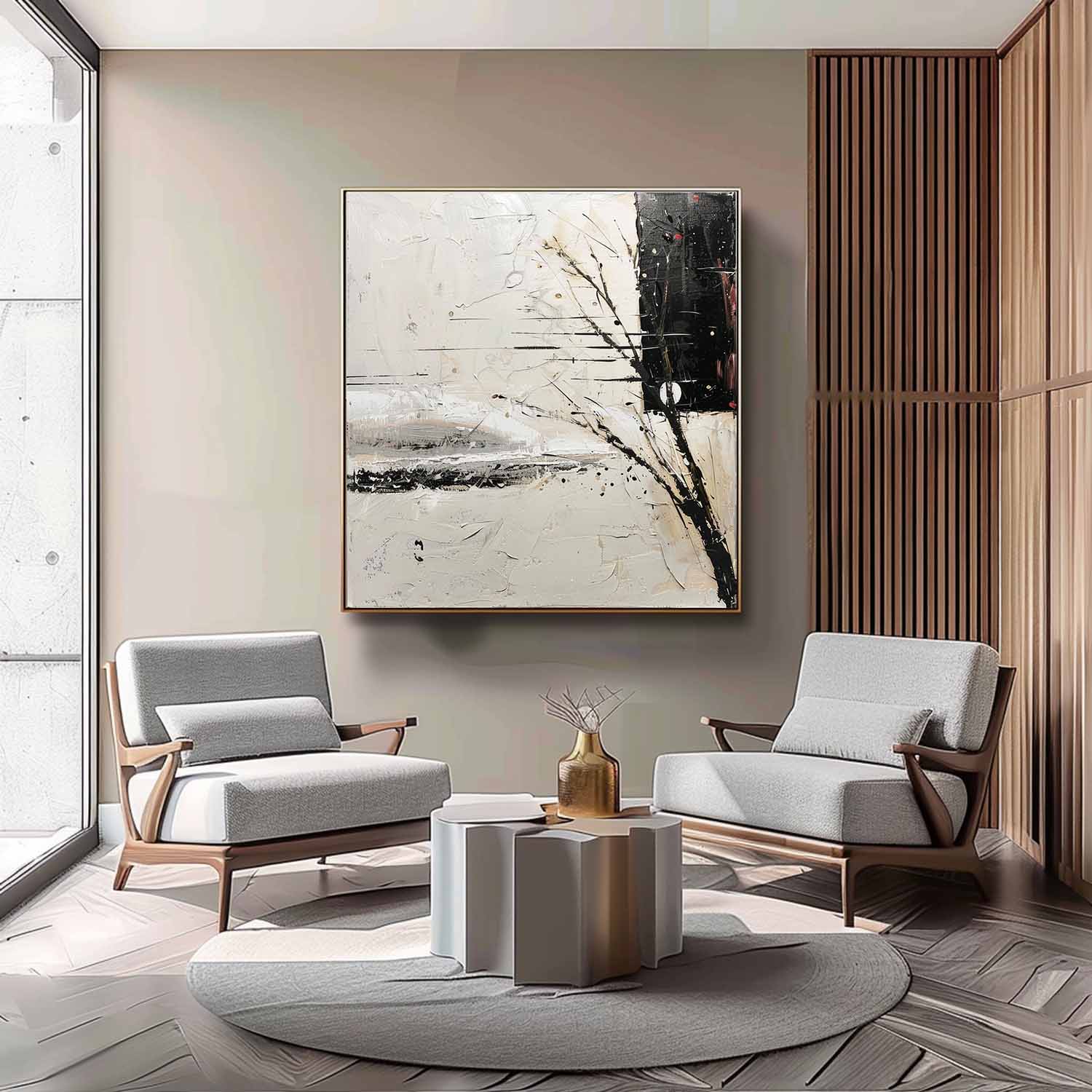 Wabi-Sabi Wall Art Gray and Black Abstract Art for Sale Gray and Black Minimalist Canvas Oil Painting