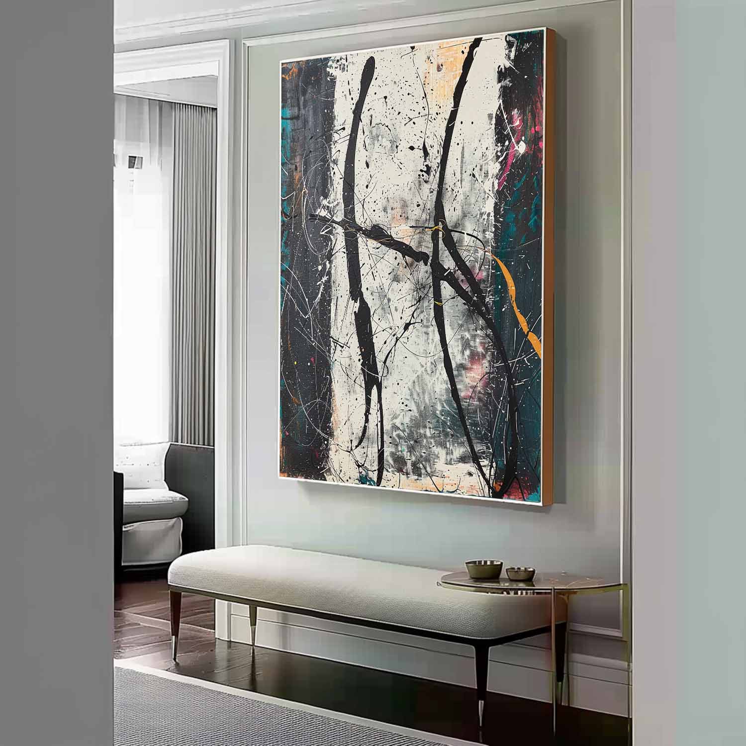 Large Black and White Modern Wall Painting for Sale Black and White Modern Abstract Oil Painting on Canvas