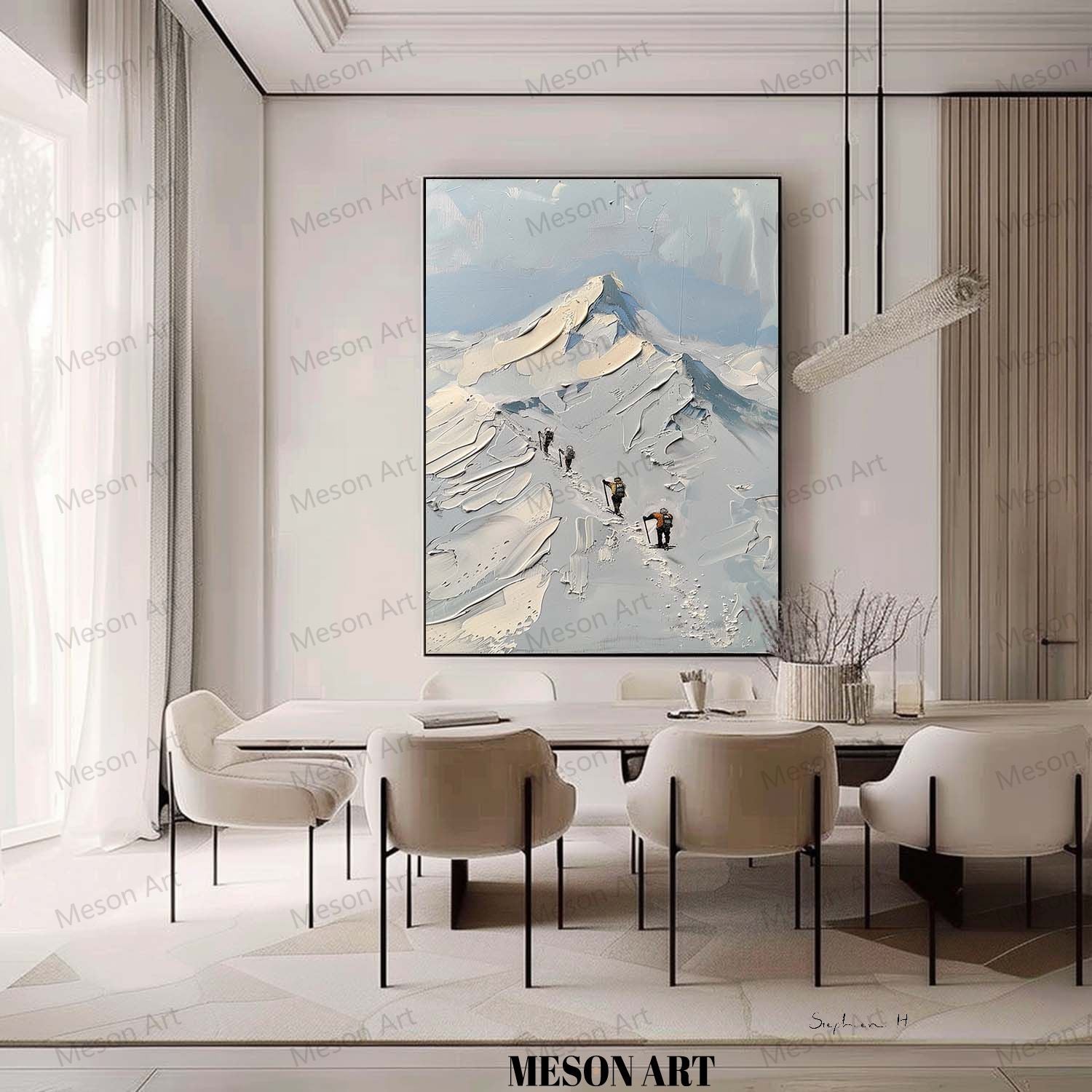 Mountaineer Canvas Wall Art Snow Mountain Landscape Oil Painting Snow Mountain Plaster Texture Painting