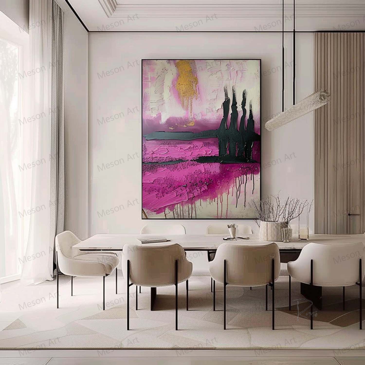 Pink Abstract Texture Art Large Pink Abstract Canvas Wall Hanging Painting Pink Abstract Landscape Art for Bedroom