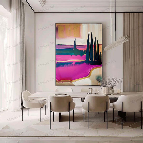 Large Pink Scenery Abstract Art for Sale Pink Scenery Canvas Wall Art Palette Scenery Abstract Art