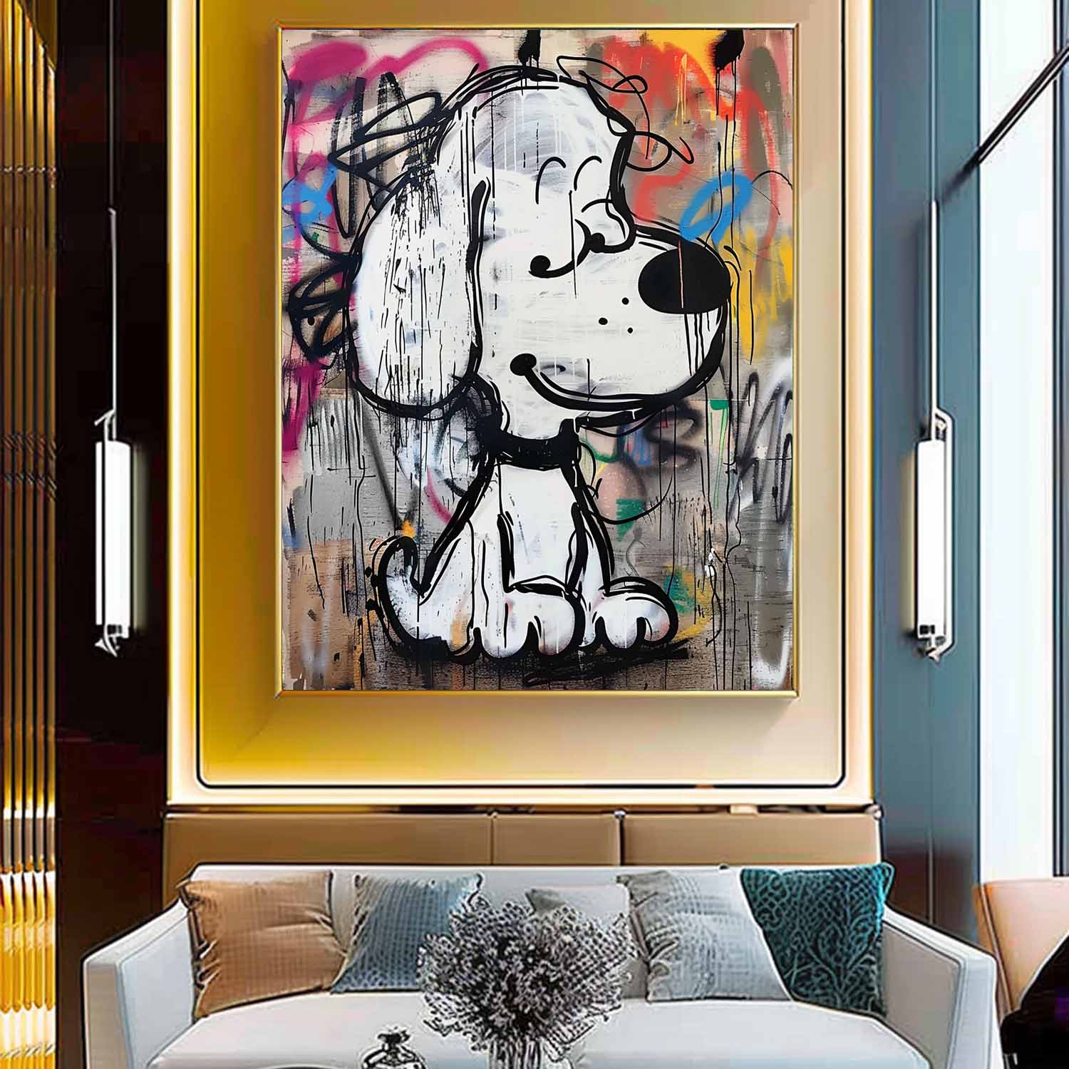 Funny Snoopy Graffiti Art Kids Room Snoopy Wall Art for Sale Colorful Snoopy Graffiti Art on Canvas