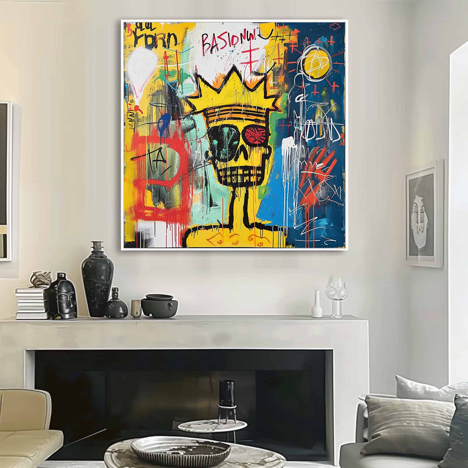 Basquiat Abstract Art for Sale Modern Expressionist Art Cool Skull Graffiti Canvas Wall Art Graffiti Street Abstract Art