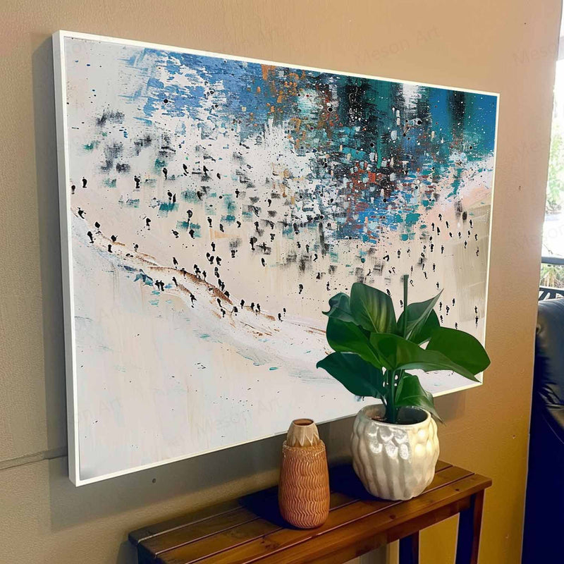 Abstract Beach Wall Art Blue and Beige Abstract Art on Canvas Blue and Beige Abstract Landscape Oil Painting