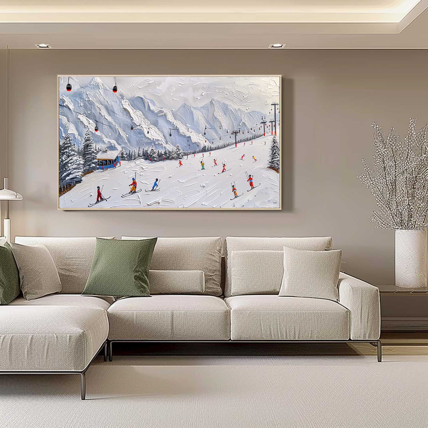 Large 3D Snow Mountain Ski Resort Skier Texture Painting Snow Mountain Ski Resort Skier Canvas Wall Art Decor Hanging Painting