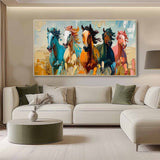 Large Colorful Running Horses Oil Painting for Sale Modern Colorful Horses Canvas Wall Art Decor