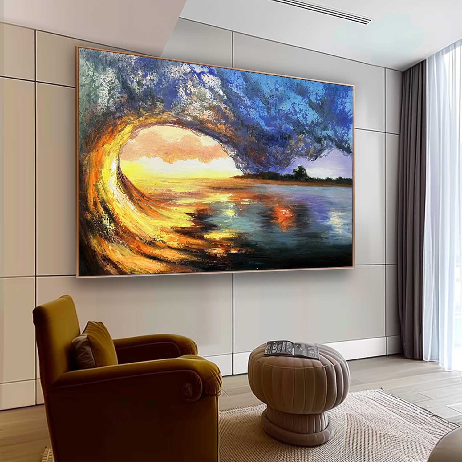 Large Realistic Ocean Waves Oil Painting Ocean Waves Realistic Canvas Art Light Blue Realistic Ocean Waves Wall Art Decoration