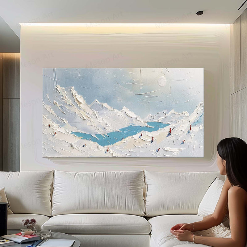 Large Glacial Lake Texture Painting Glacial Lake Canvas Wall Art Plaster Canvas Art for Sale