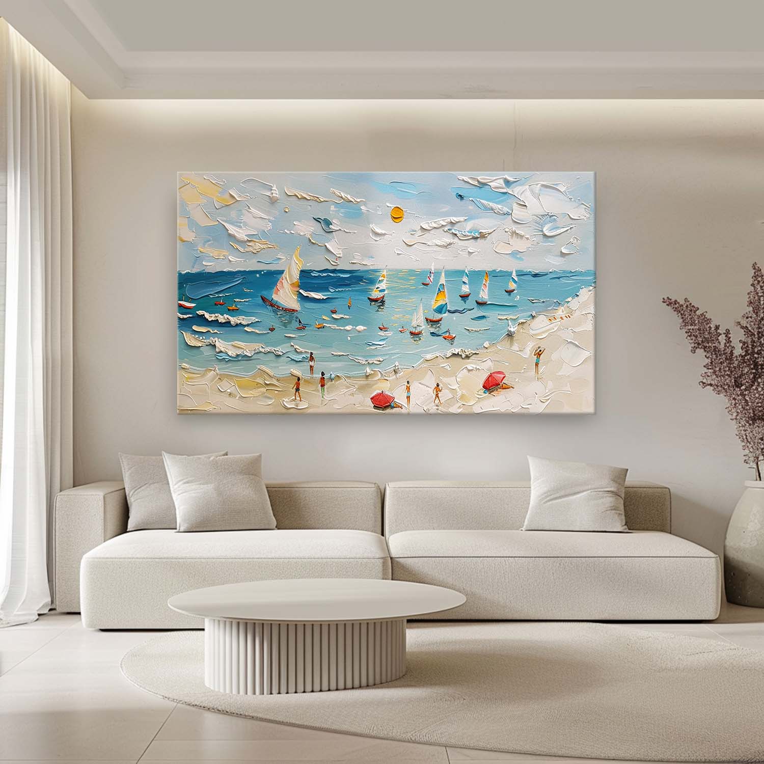 Large Summer Beach Coast Vacation Oil Paintings for Sale Beach Holiday Scenery Wall Art on Canvas