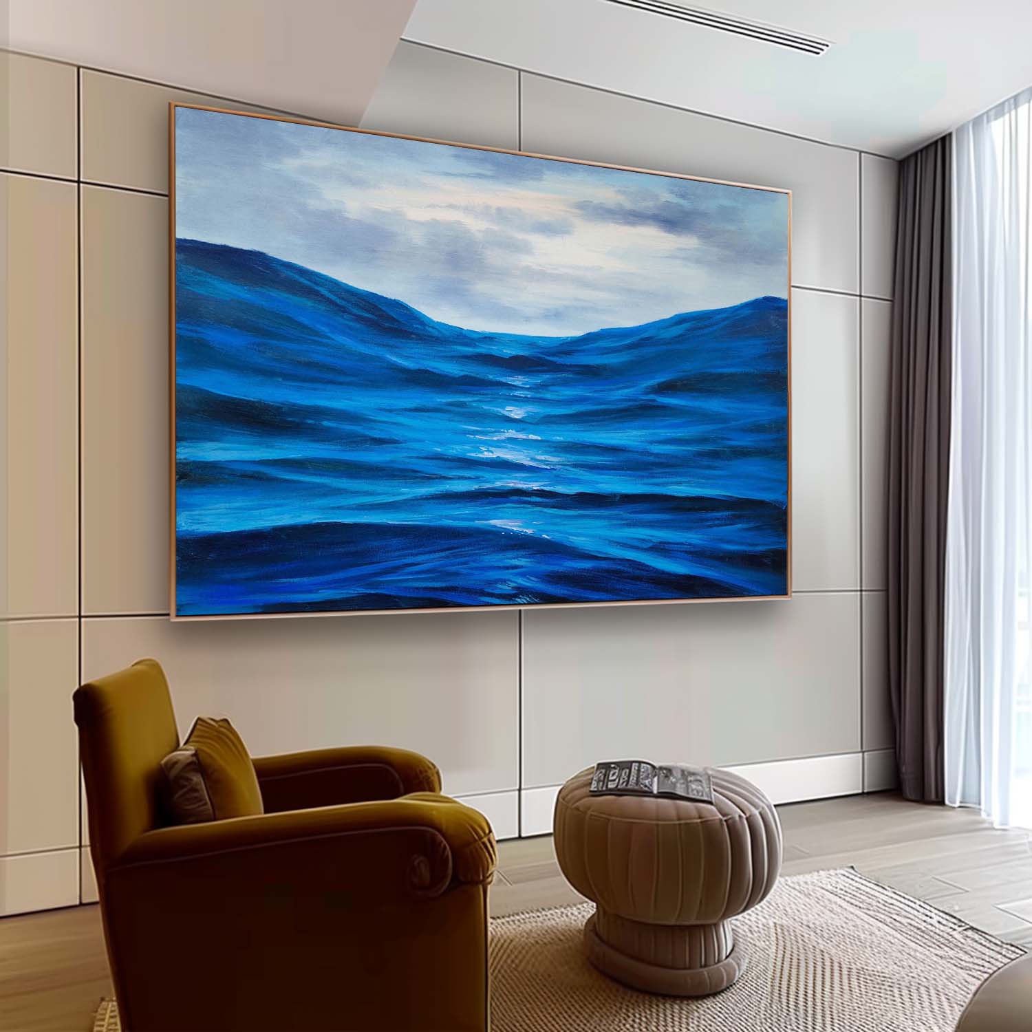 Large Dark Blue Sea Realistic Oil Paintings Blue Wave Realistic Wall Art Decor Realistic Canvas Art