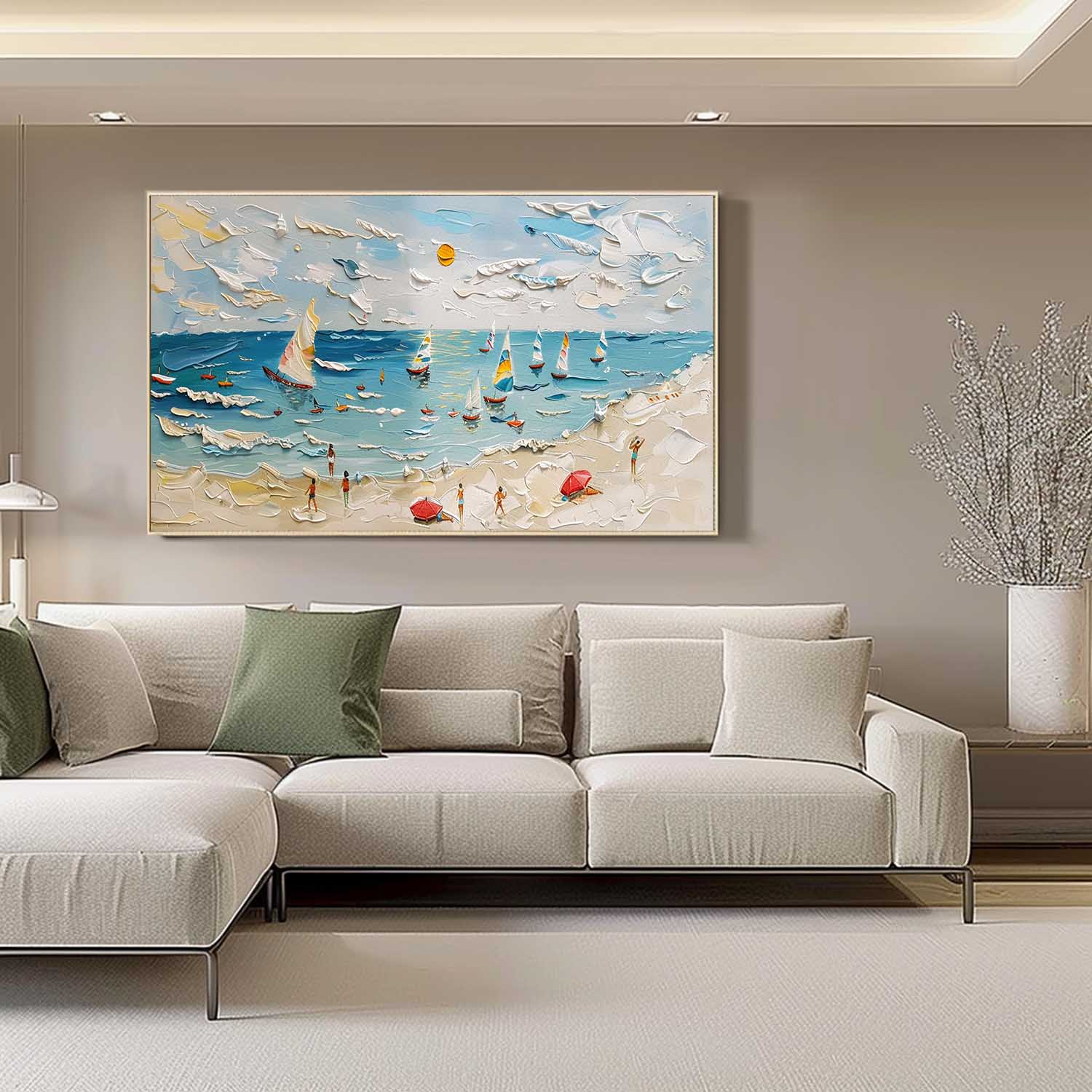 Large Summer Beach Coast Vacation Oil Paintings for Sale Beach Holiday Scenery Wall Art on Canvas