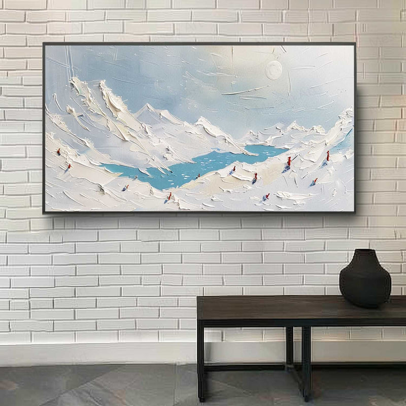 Large Glacial Lake Texture Painting Glacial Lake Canvas Wall Art Plaster Canvas Art for Sale