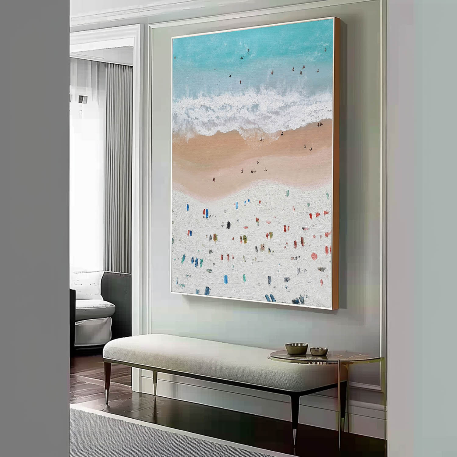 Seaside Abstract Canvas Art Large Blue And White Sea Wave Beach Oil Painting Coastal Wall Art Decor