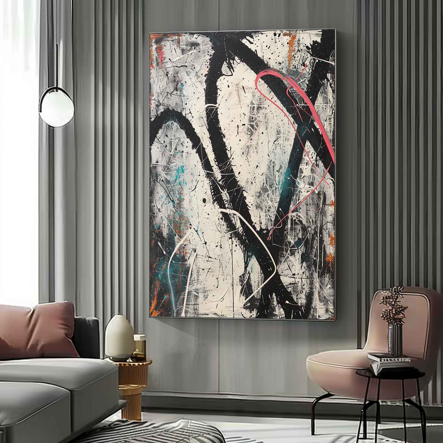 Large Black and White Pollock Wall Paintings for Sale Black and White Pollock Abstract Oil Painting on Canvas