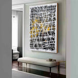 White and Black Abstract Textured Canvas Wall Art White and Black Abstract Pollock Oil Painting