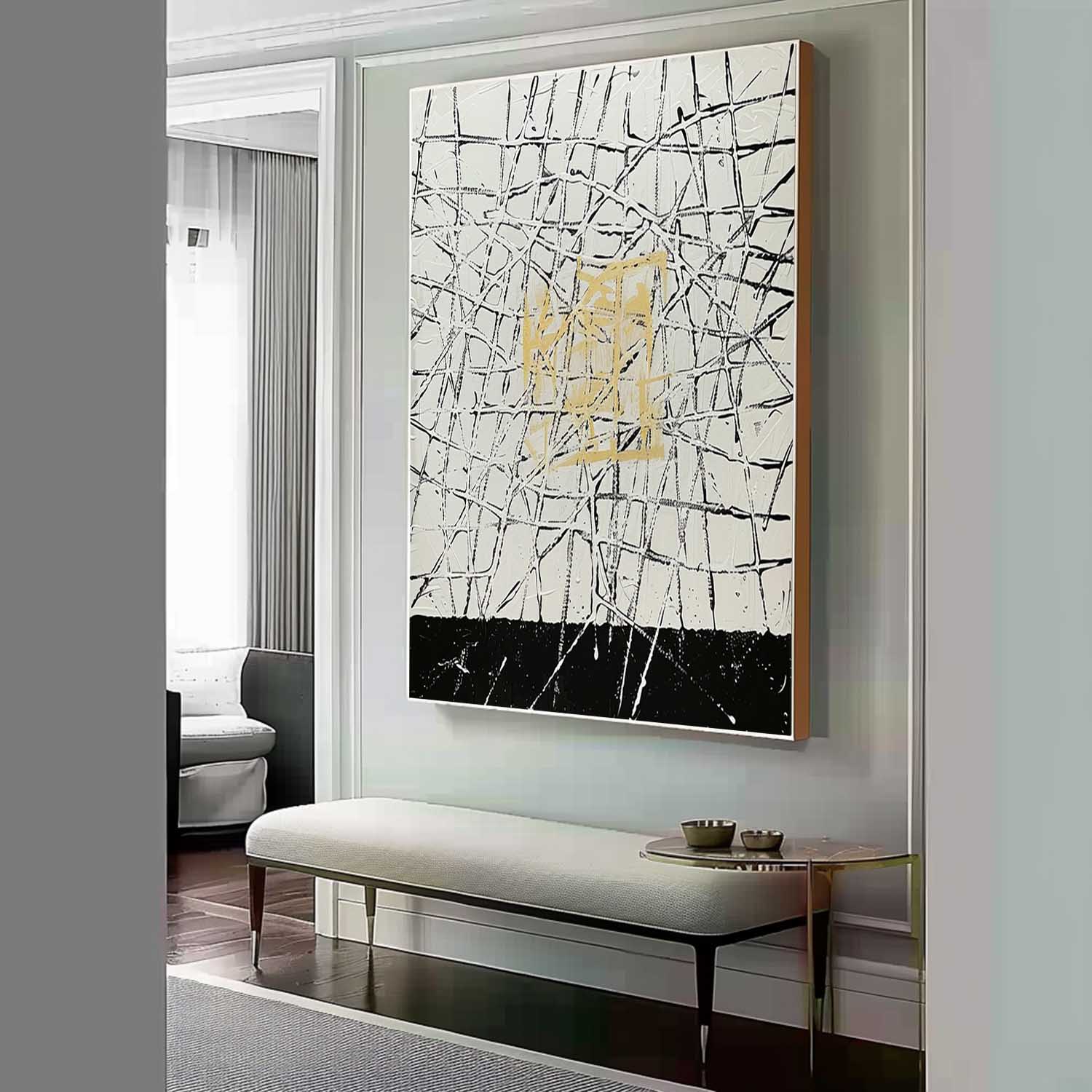 Black and White Contemporary Minimalist Wall Painting for Sale Black and White Contemporary Abstract Minimalist Canvas Art Decor