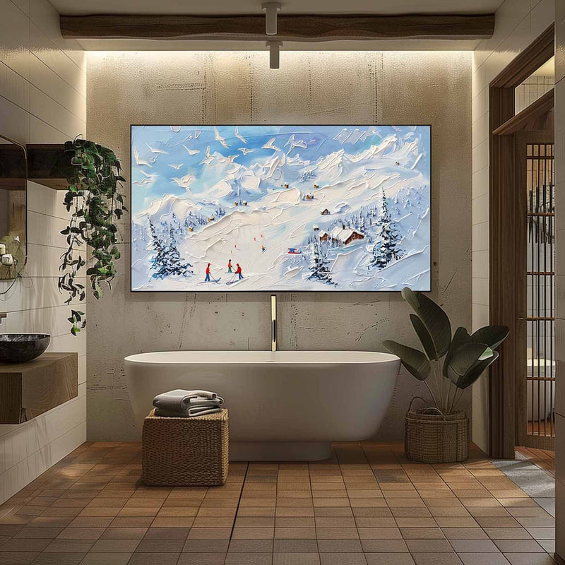 3D White and Blue Snow Mountain Landscape Texture Painting Snow Mountain Texture Canvas Wall Art Decorative Painting