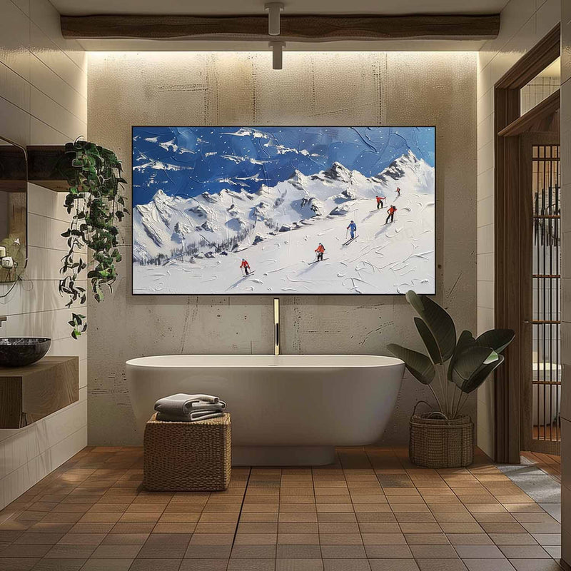 3D Snow Mountain Skier Texture Painting Snow Mountain Skier Texture Canvas Wall Art Decoration Hanging Painting