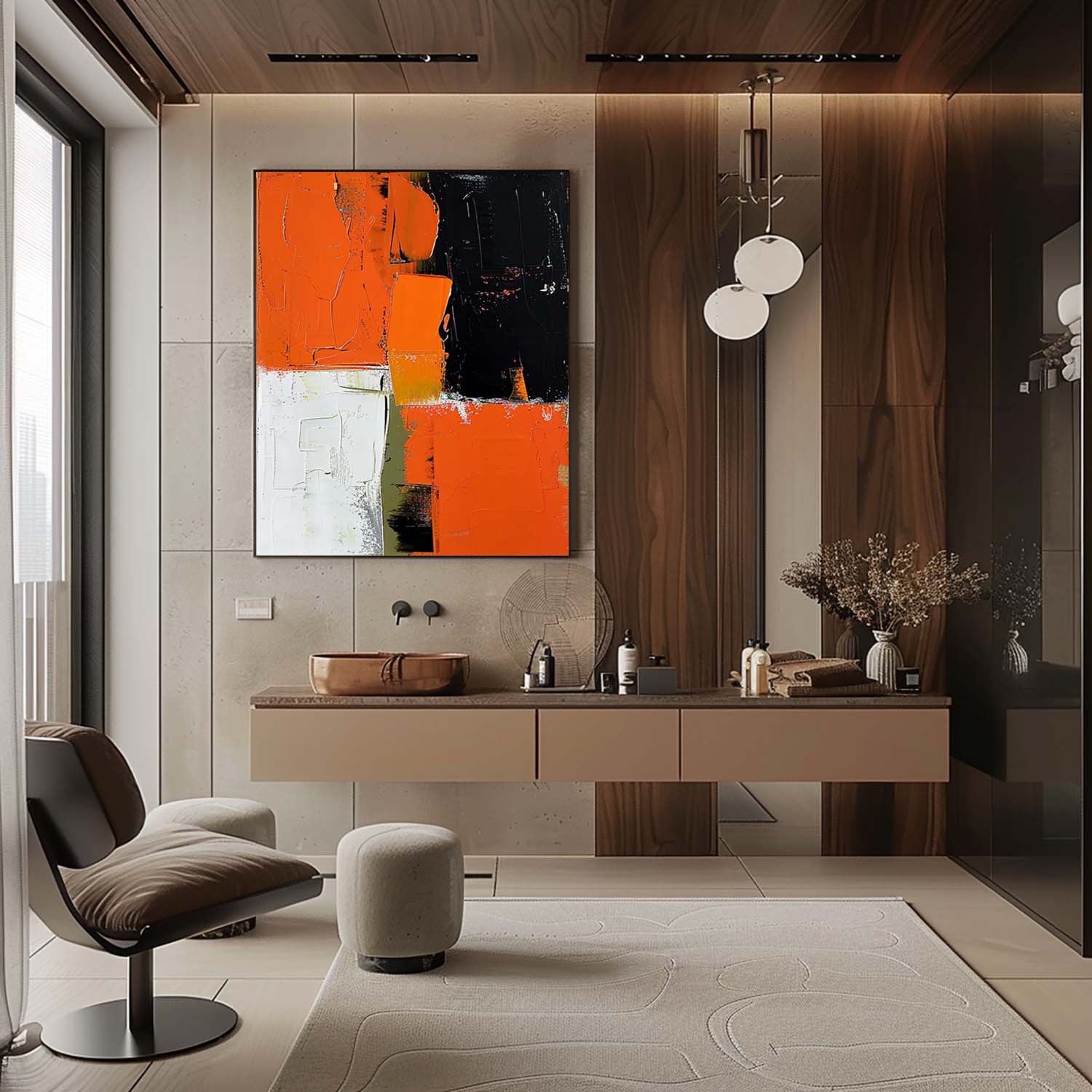 Large Orange and White Texture Painting Orange and White Abstract Art for Sale Orange and White Canvas Wall Art