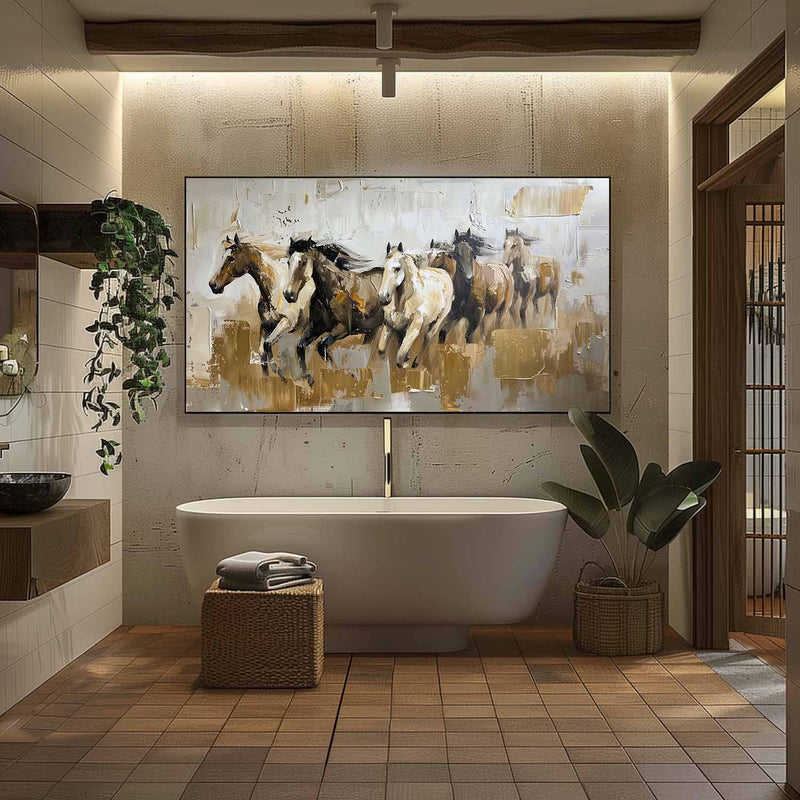 Large Horses Running on the Grassland Living Room Wall Decor Art Horses Running on the Grassland Oil Painting