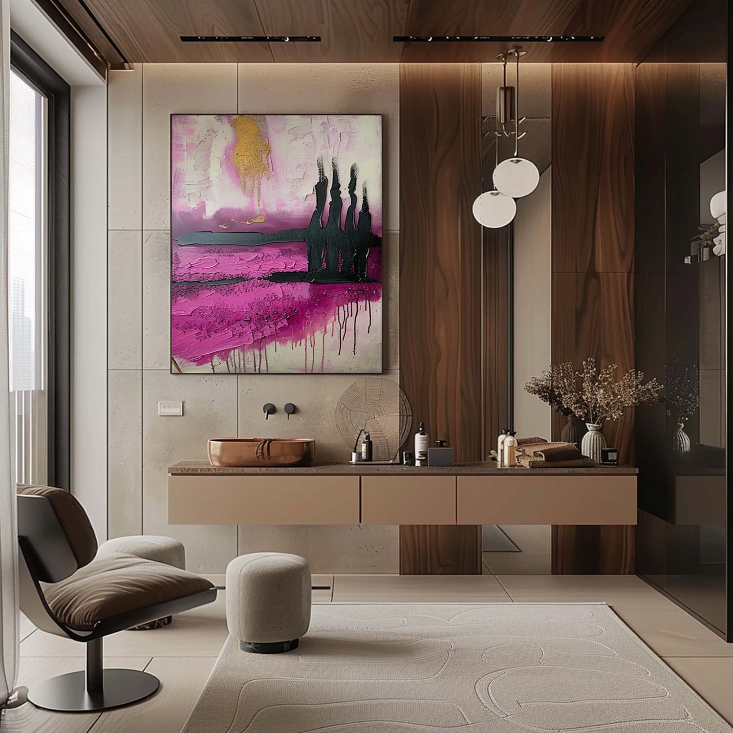 Pink Abstract Texture Art Large Pink Abstract Canvas Wall Hanging Painting Pink Abstract Landscape Art for Bedroom