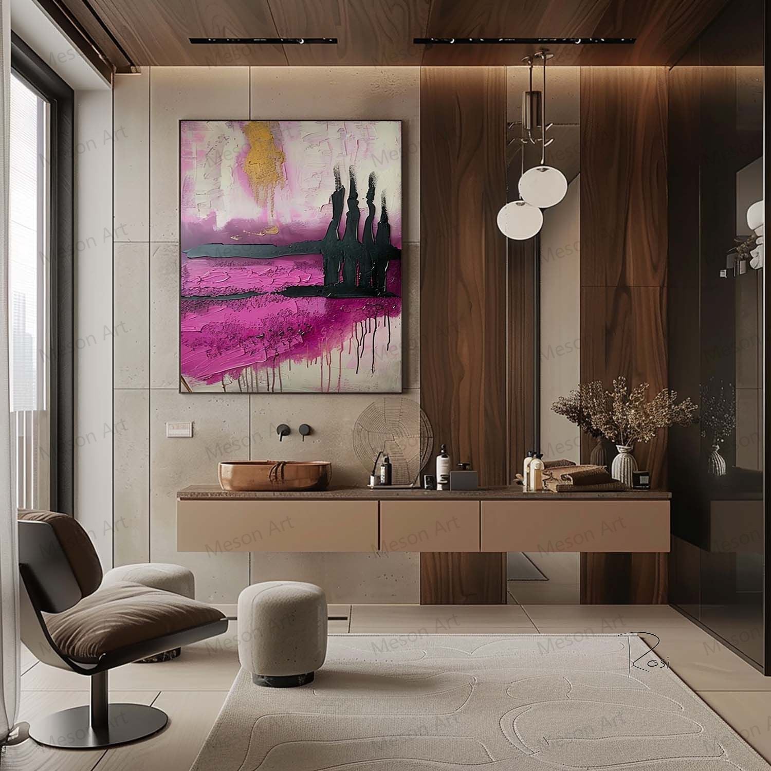 Pink Abstract Texture Art Large Pink Abstract Canvas Wall Hanging Painting Pink Abstract Landscape Art for Bedroom