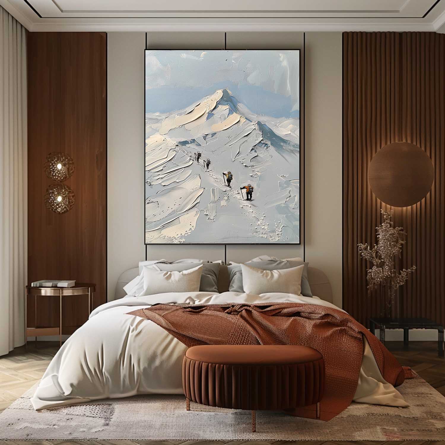 Mountaineer Canvas Wall Art Snow Mountain Landscape Oil Painting Snow Mountain Plaster Texture Painting