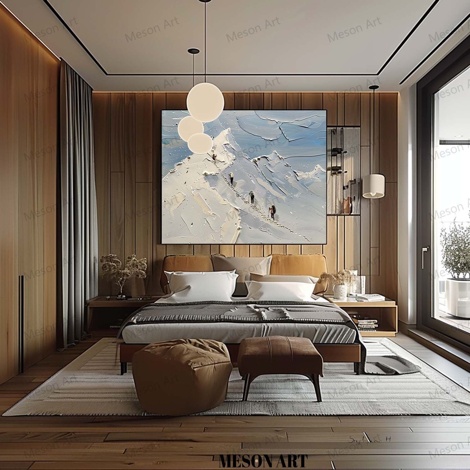 Snow Mountain Climber Art Mountain Climber Plaster Texture Painting Snow Mountain Canvas Wall Art Decor