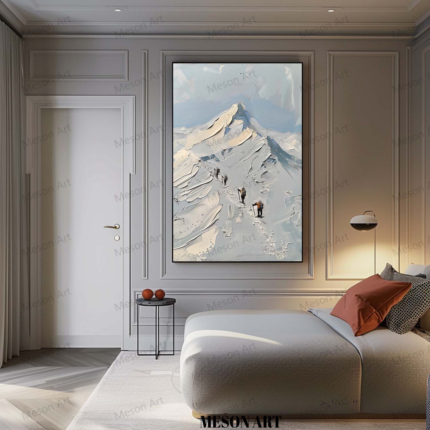 Mountaineer Canvas Wall Art Snow Mountain Landscape Oil Painting Snow Mountain Plaster Texture Painting