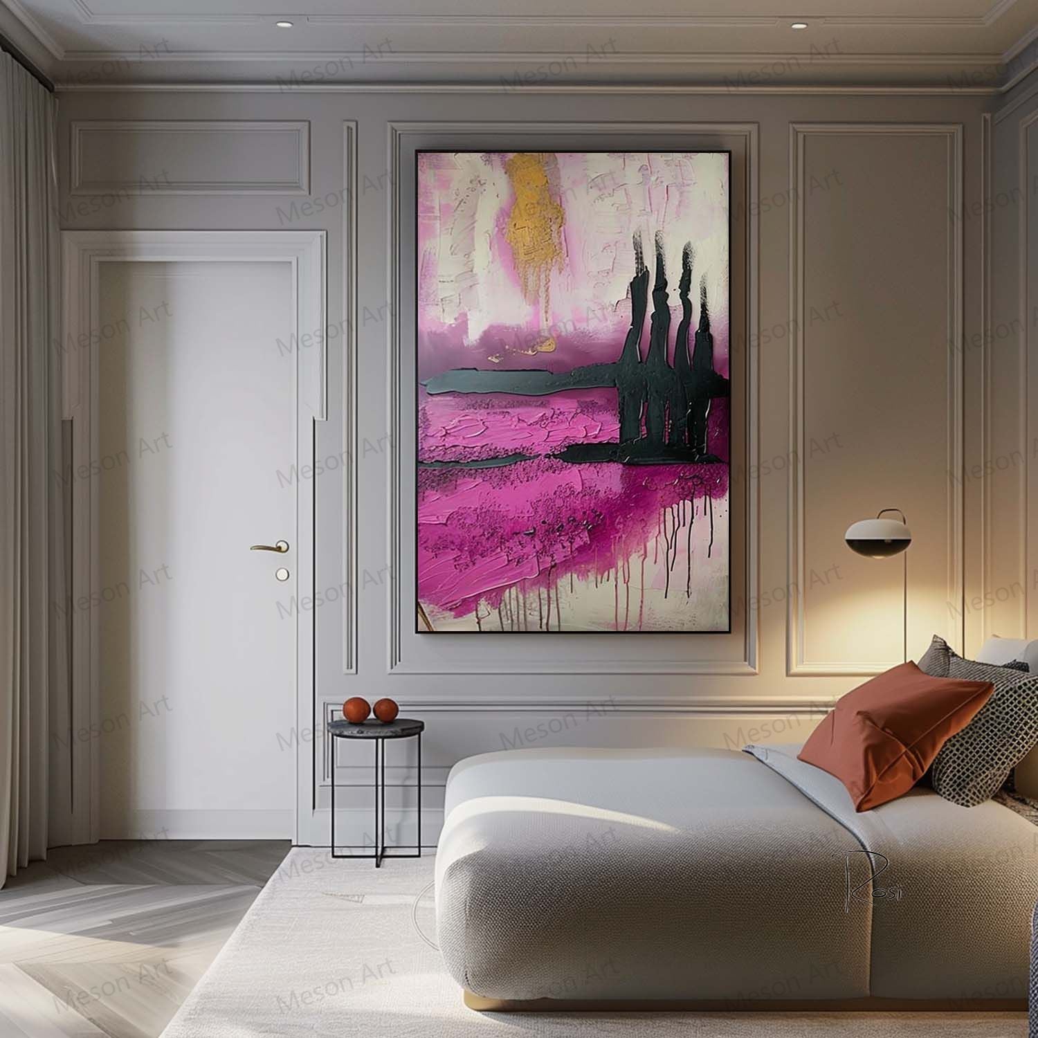 Pink Abstract Texture Art Large Pink Abstract Canvas Wall Hanging Painting Pink Abstract Landscape Art for Bedroom