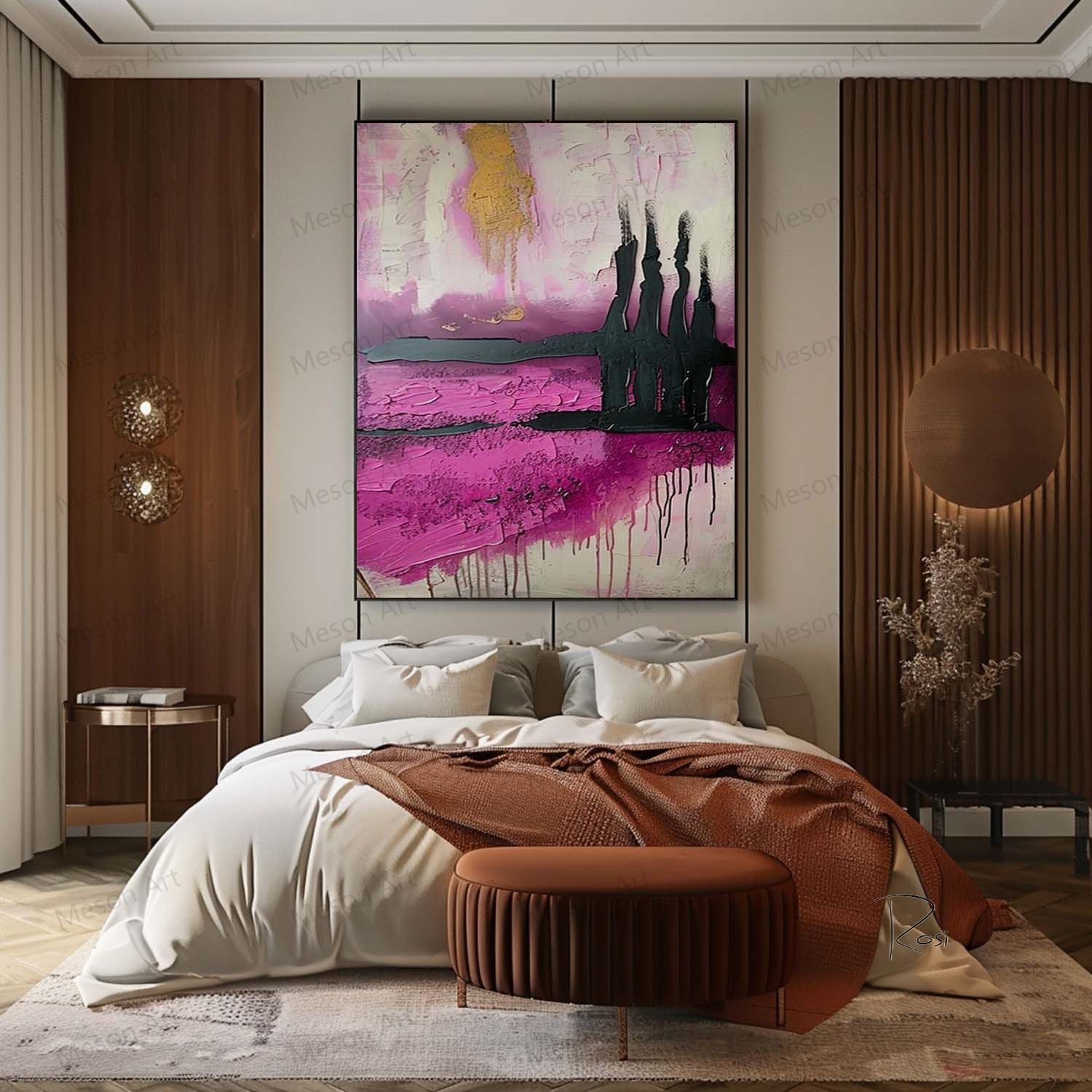 Pink Abstract Texture Art Large Pink Abstract Canvas Wall Hanging Painting Pink Abstract Landscape Art for Bedroom