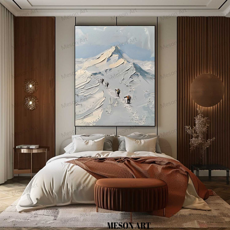 Mountaineer Canvas Wall Art Snow Mountain Landscape Oil Painting Snow Mountain Plaster Texture Painting