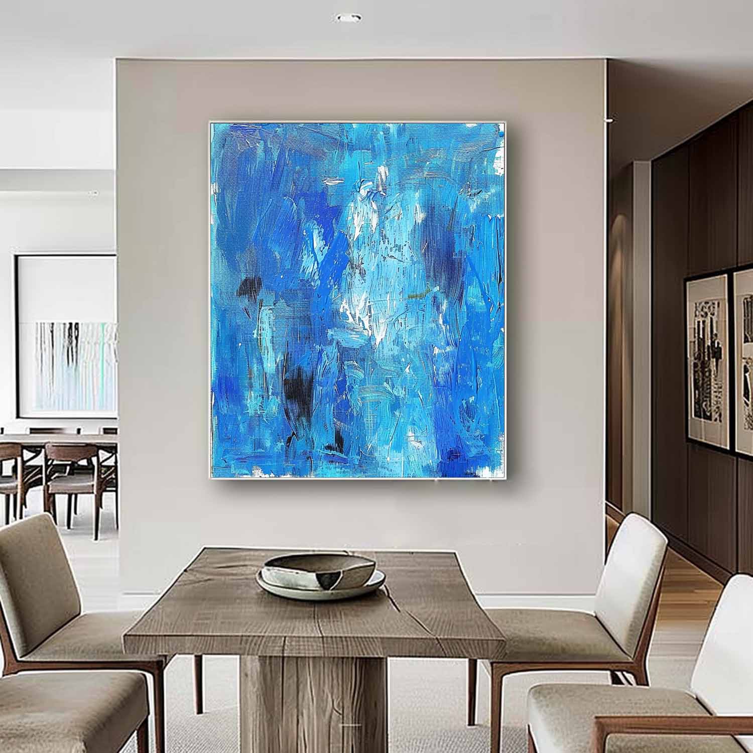 Large Blue Abstract Art Canvas for Sale Blue Textured Painting Blue Wall Decoration Hanging Painting