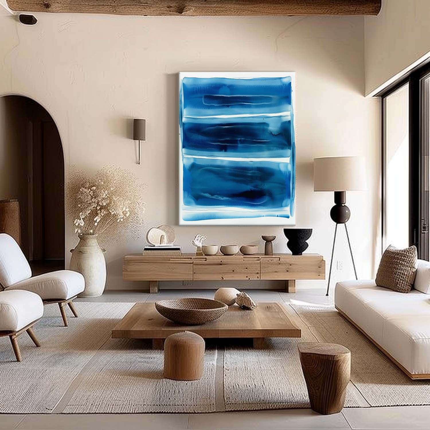 Large White and Light Blue Abstract Art Contemporary White and Light Blue Abstract Canvas Wall Art Decor