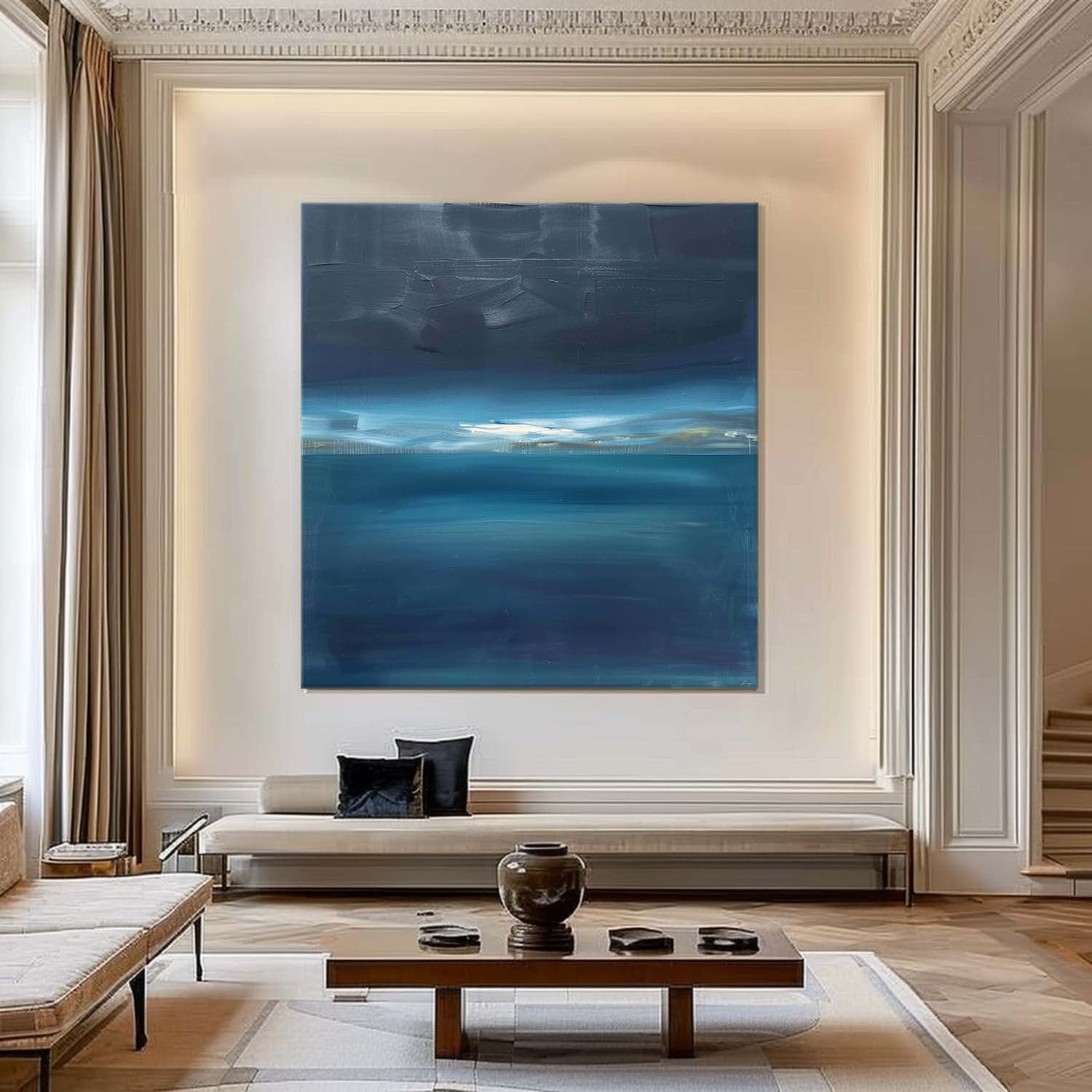 48*48 Blue Oil Painting Dark Blue Abstract Art for Sale Dark Blue Abstract Canvas Wall Art Decor