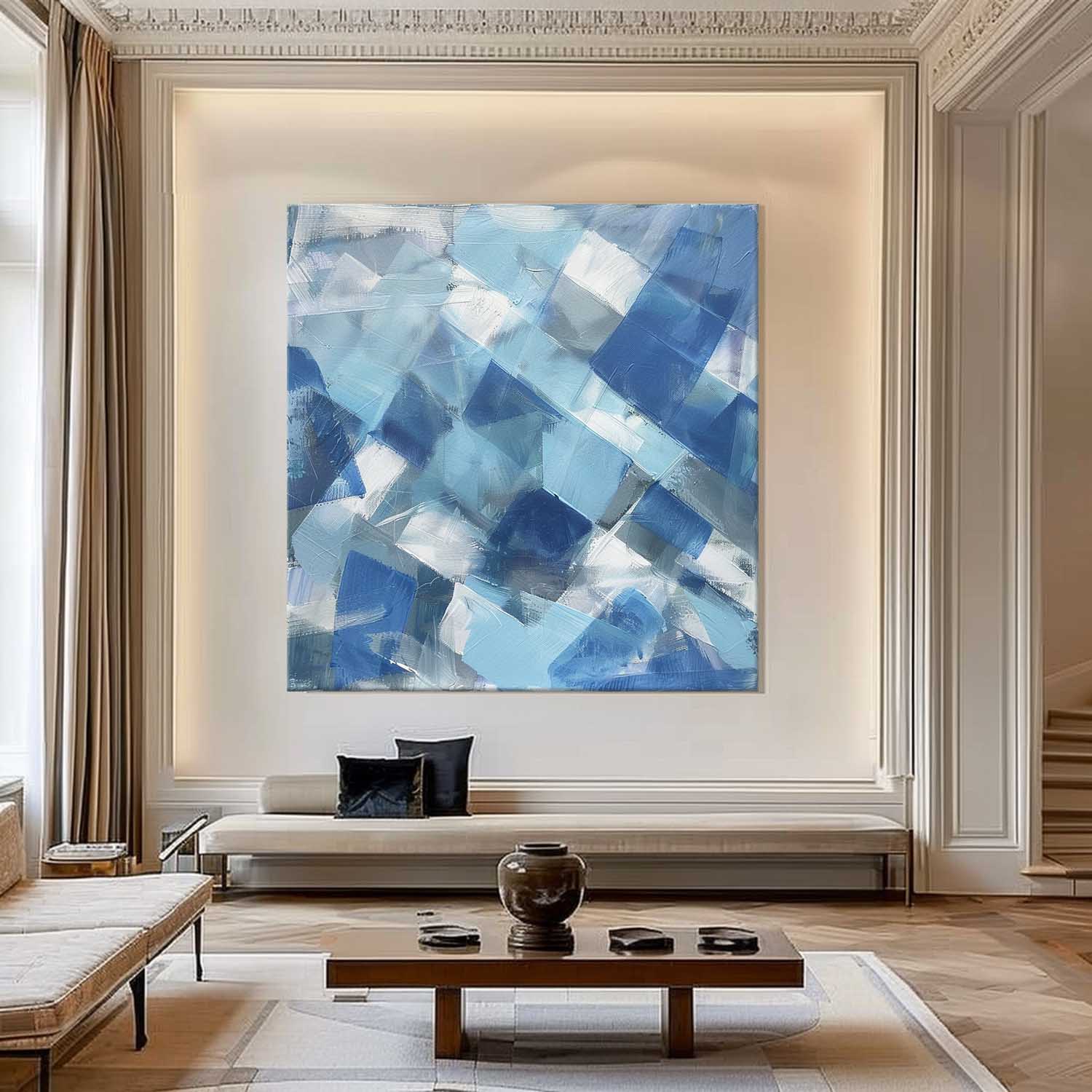 Light Blue and White Abstract Art Light Blue and White Paintings Blue Abstract Canvas Wall Art Decor