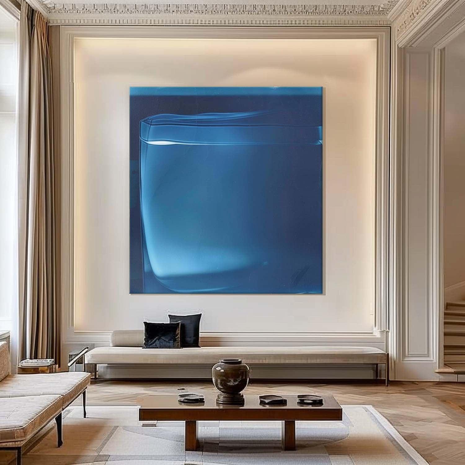 72*72 Light Blue Abstract Oil Paintings Light Blue Abstract Art Canvas Light Blue Abstract Wall Art Decor