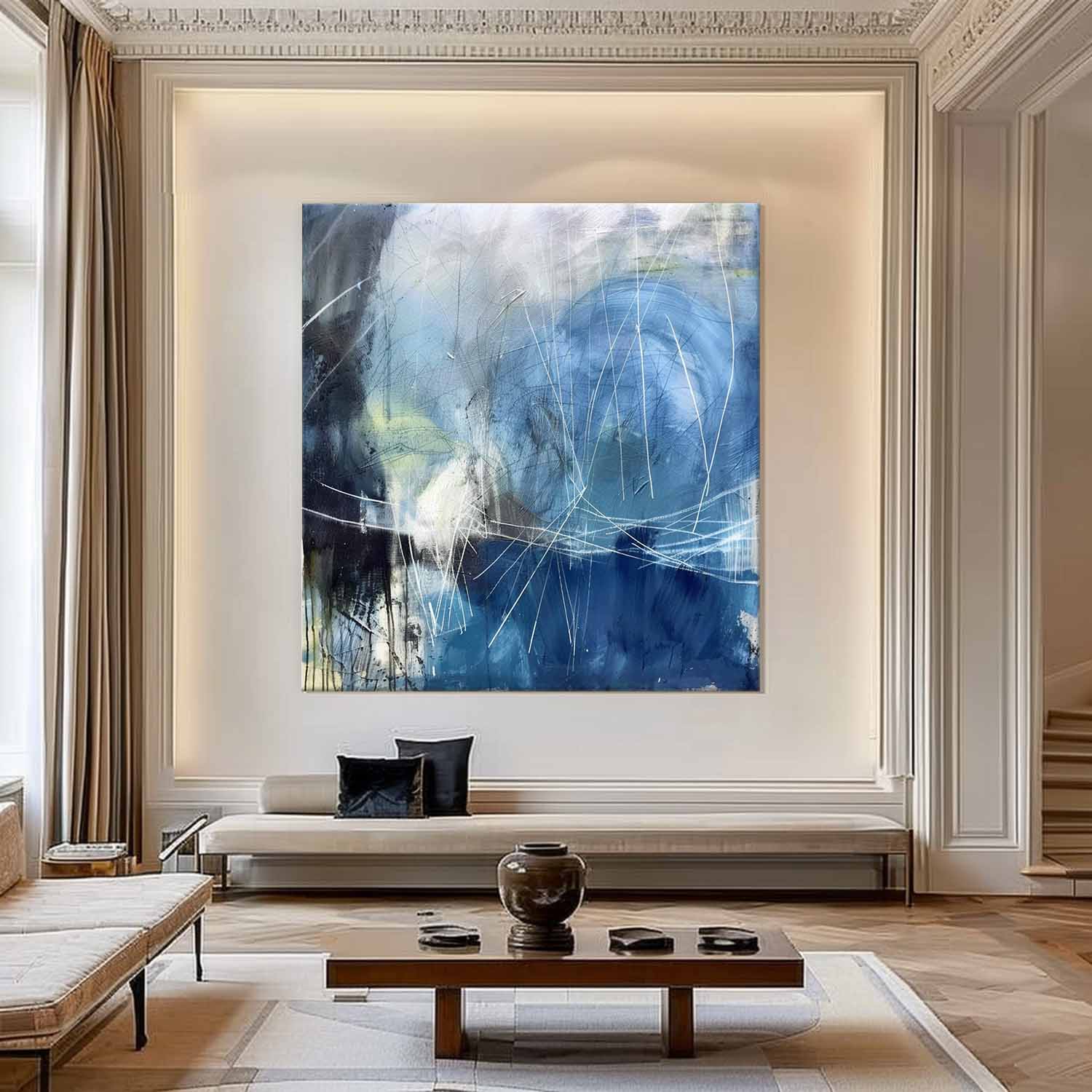 60*60 Light Blue Abstract Oil Painting Blue Abstract Art Canvas Light Blue Abstract Wall Art Decor