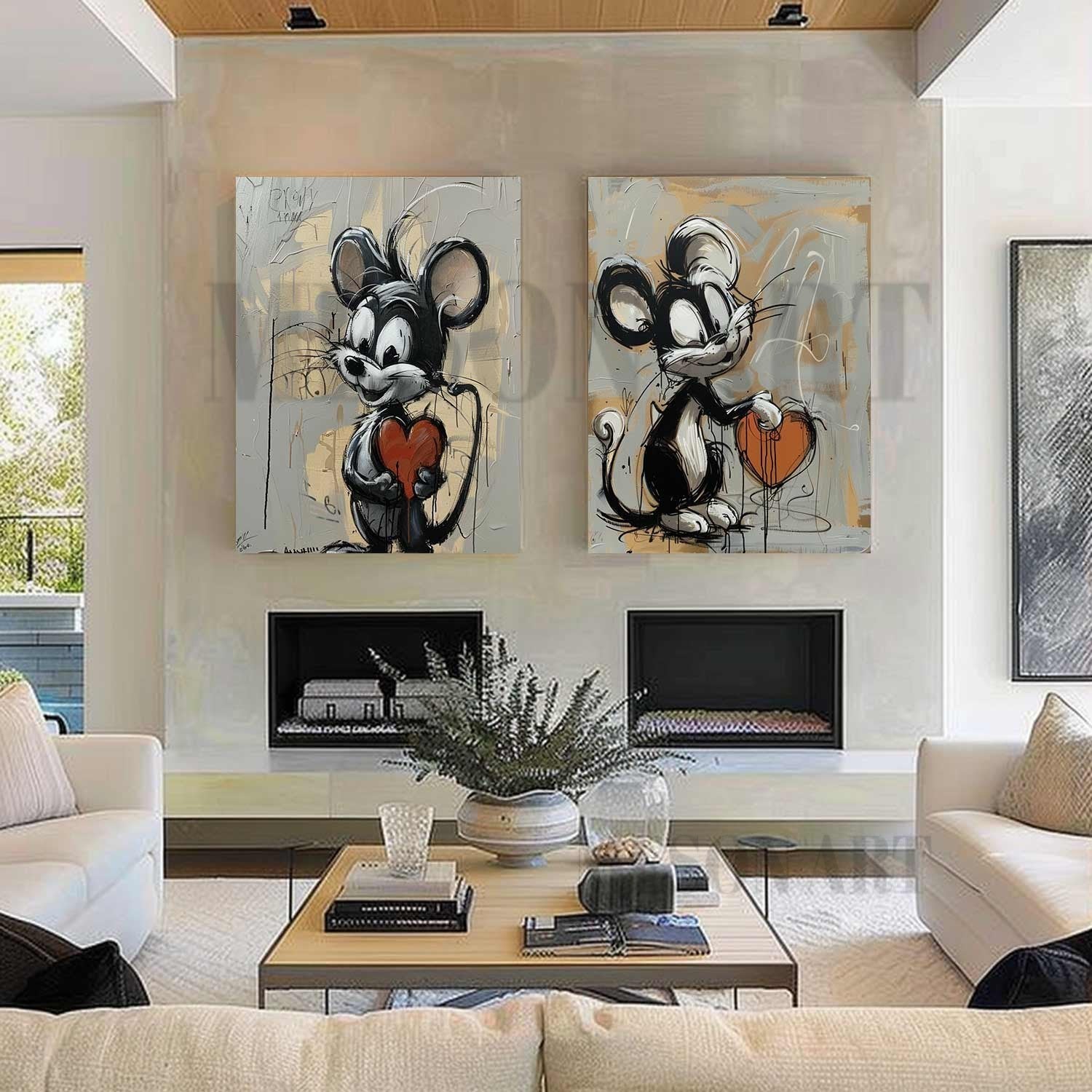 Set of 2 Mickey Mouse Graffiti Art for Sale Mickey Mouse Canvas Wall Art Mickey Mouse Cartoon Painting