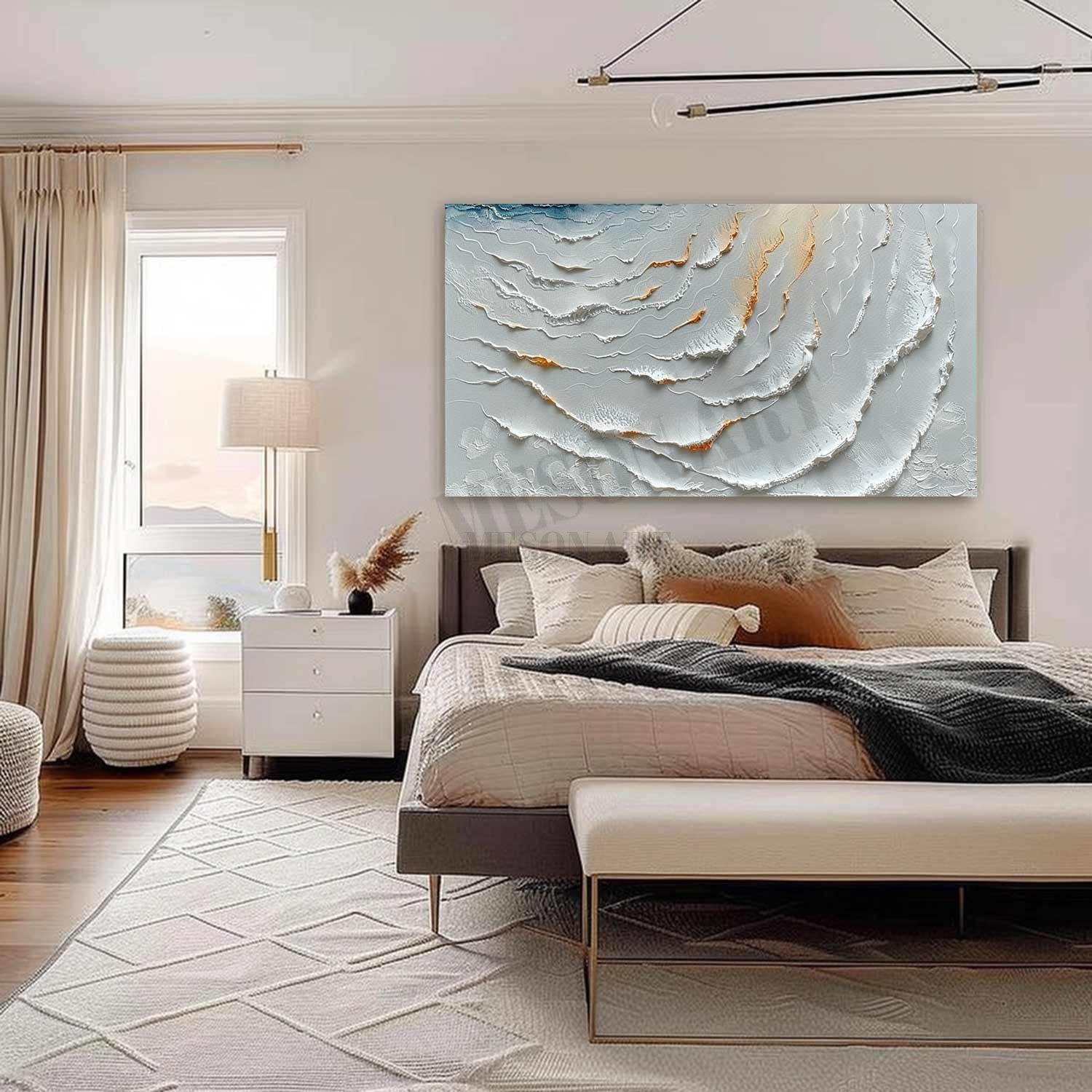 Large 3D White Ocean Wave Texture Painting White Ocean Wave Canvas Wall Art White Plaster Texture Painting