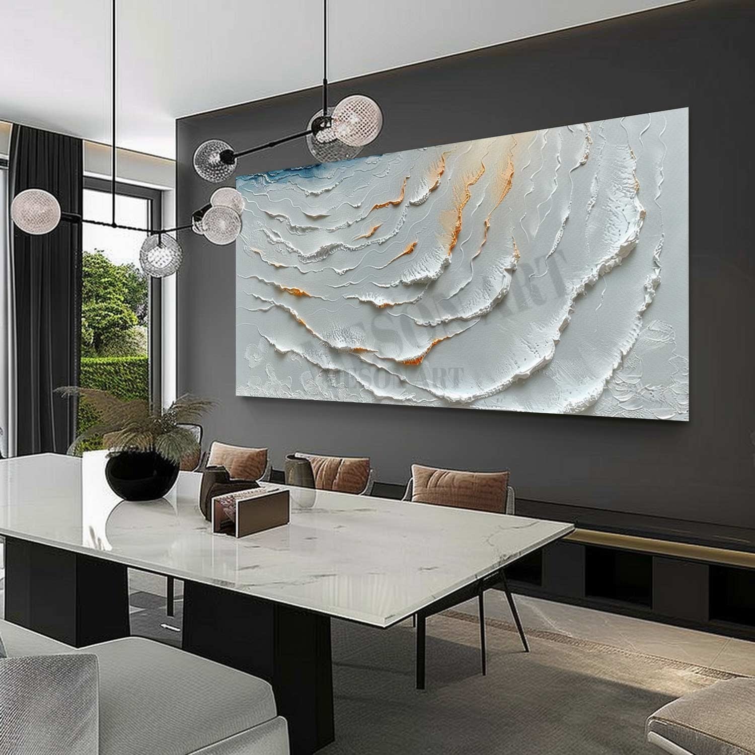 Large 3D White Ocean Wave Texture Painting White Ocean Wave Canvas Wall Art White Plaster Texture Painting