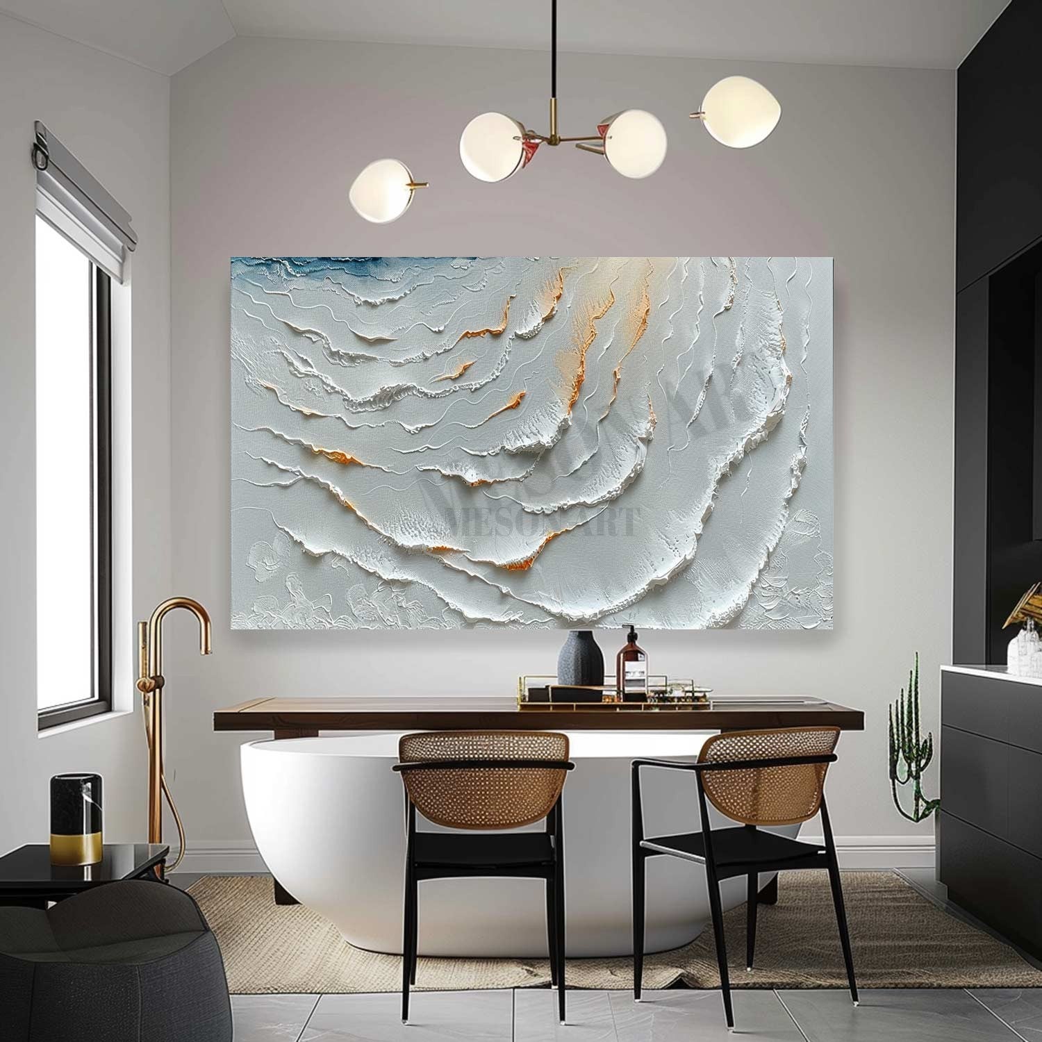 Large 3D White Ocean Wave Texture Painting White Ocean Wave Canvas Wall Art White Plaster Texture Painting