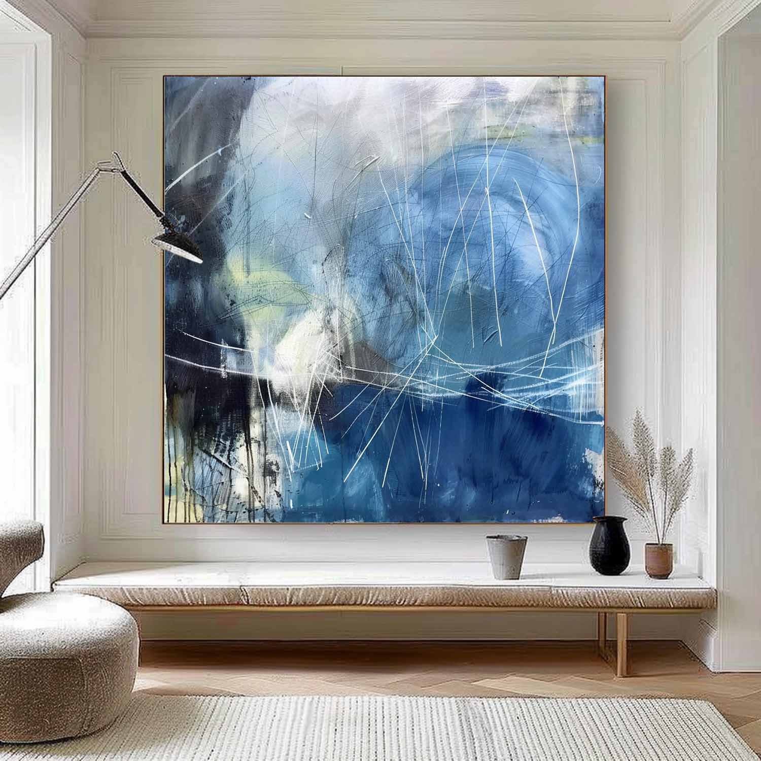 60*60 Light Blue Abstract Oil Painting Blue Abstract Art Canvas Light Blue Abstract Wall Art Decor