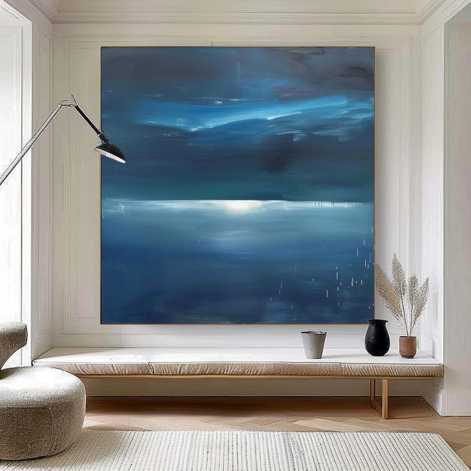 44*44 Dark Blue Sea Abstract Painting Dark Blue Sea Abstract Art Dark Blue Sea Canvas Wall Art Decor